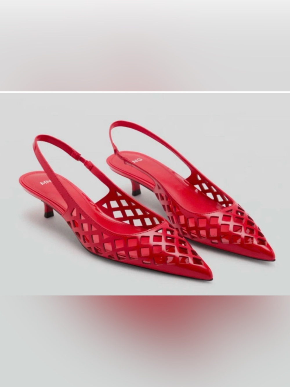NEW MANGO MNG RED LASER CUP POINTED SLINGBACK KITTEN HEEL SHOES SZ 37 US 6.5